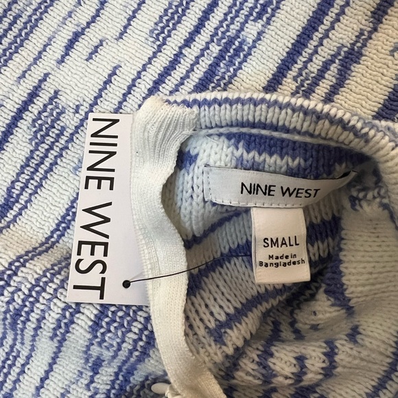 Nine West - Heavyweight Knit Blue & White Funnel Neck Sweater | S NWT - Picture 7 of 9